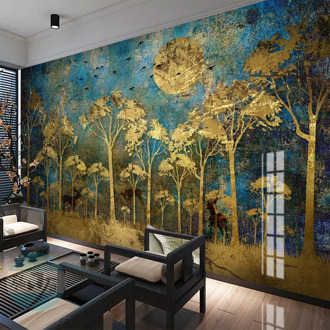 Custom Any Size Mural Wallpaper Abstract Mood Golden Forest Bird Wall Cloth Living Room TV Sofa Home Decoration Wall Paper Roll
