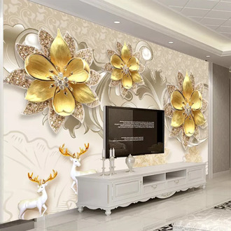 Custom Any Size Wall Covering Luxury European Jewelry Flower Mural Waterproof Wall Cloth Living Room Sofa Background Wallpaper