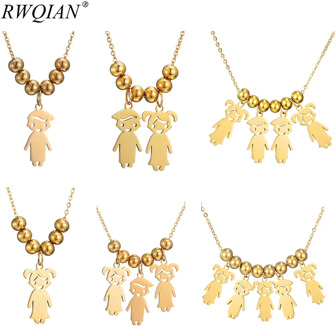 Custom Boy Girl Kids Name Necklace Personalized Stainless Steel Pendant For Women Child Name Date Beads Necklace Family Jewelry