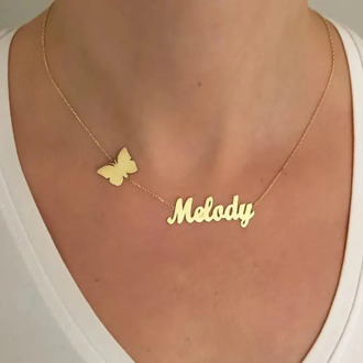 Custom Butterfly Necklaces For Women Stainless Steel Nameplate Personalized Gold chain Choker Pendant Necklace Custom Jewelry