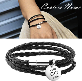 custom couples bracelet Personalized Stainless Steel Charm Bracelets Genuine Leather Rope Men Bracelet Custom men wom jewelry