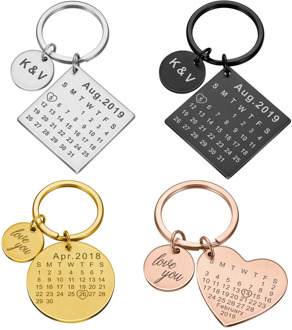 Custom DIY Personalized Calendar Keychain Hand Carved Calendar Keyring Gift for Boyfriend Girlfriend Stainless Steel Private