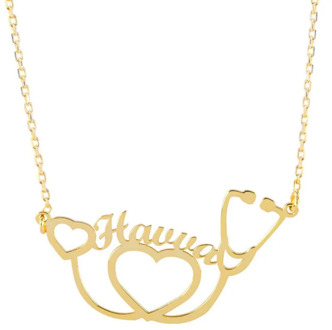 Custom Double Heart Stethoscope Name Necklace For Women Stainless Steel Gold Chain Choker Necklaces Doctor Nurse Jewelry Gift