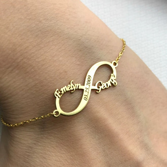 Custom Double Name Bracelet Femme Personalized Stainless Steel Engraved Date Infinity Bracelet Anniversary Gifts Jewelry