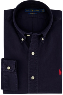 Custom fit overhemd met button down-kraag Donkerblauw