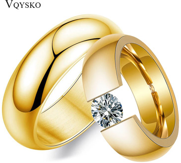 Custom Gold Color Wedding Bands Couple Ring for Women Men Jewelry Christmas Gift Stainless Steel Engagement Rings Anniversary