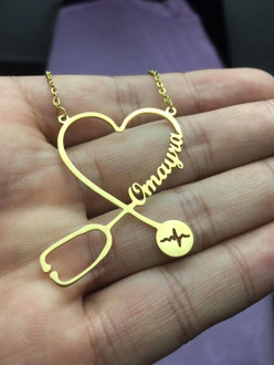 Custom Heart Stethoscope Name Necklace Stainless Steel Gold Chain Choker Necklaces For Women Gift Bff New Fashion Jewelry Gift
