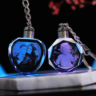 Custom K9 Crystal Key Chain Personalized Photo Pendant Picture Key Ring Trinket Laser Engraved LED Light Keychain Unique Gift