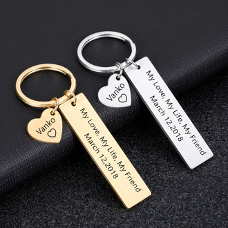 Custom Keychain Personalized Gift Engrave Name and Date My Love My Life My Friend for Couples Men Women Husband Gift Keyring