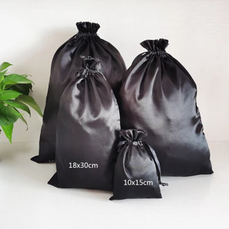 Custom Logo Silk Satin Packaging Bag Virgin Hair Extension Drawstring Gift Bags Jewelry Makeup Lipstick 3C Package Pouches