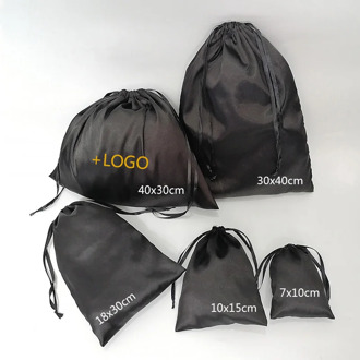 Custom Logo Smooth Satin Packaging Bag Virgin Hair Jewelry Makeup Package Drawstring Gift Bags Black White Silk Storage Pouch