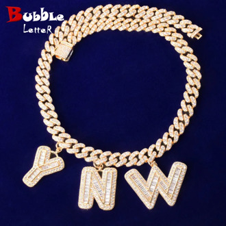 Custom Name Baguette Letters With 10MM Cuban Chain Pendants Necklaces Men's Zircon Hip Hop Rock Jewelry Letter Replaceable