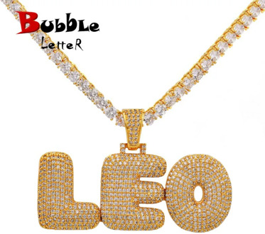 Custom Name Bubble Letters Chain Pendants Necklaces Men's Zircon Hip Hop Jewelry With 4MM Gold Tennis Chain