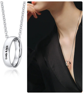 Custom Name Couples Rings Necklace for Women Men Stainless Steel Band Ring Pendant Necklaces for Wedding Promise Engagement