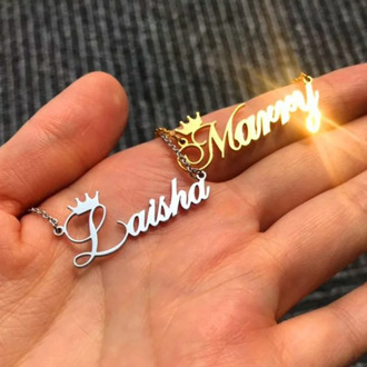 Custom Name Crown Necklace Nameplate Necklace For Women Personalized Stainless Steel Gold Chain Customized Jewelry Birthday Gift