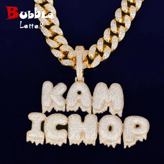 Custom Name Drip Bubble Letters Pendants Necklaces With 20MM Cuban Chain Men's Zircon Hip Hop Jewelry For Gift