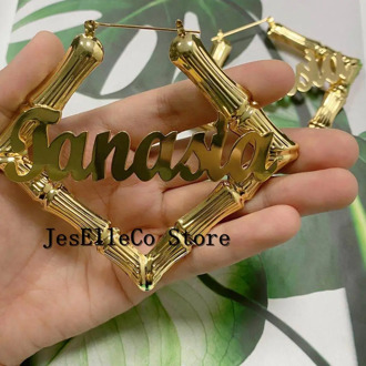 Custom Name Earrings Stainless Steel Shape Earrings Customized Name Earrings Bamboo Style Custom Hoop Earrings Numbers