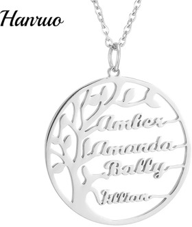 Custom Name Necklace Family Tree of Life Personalized Nameplate Necklaces Stainless Steel Silver Color Necklace For Women Men