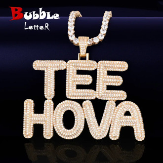 Custom Name Number Initials Bubble Letters Chain Pendant Necklaces For Men Women Gold Color Cubic Zircon Hip Hop Rock Jewelry