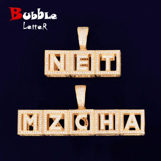 Custom Name Number Square Letter Pendant Necklace Chani Gold Color Cubic Zircon Men Women Hip Hop Roce Jewelry A-Z $