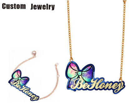 Custom name The starry sky Bow necklace bracelet jewelry set