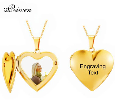 Custom Photo Name Necklace Stainless Steel Heart Locket Engraving Name Date Gold Necklaces For Women Men Choker Neck Jewelry