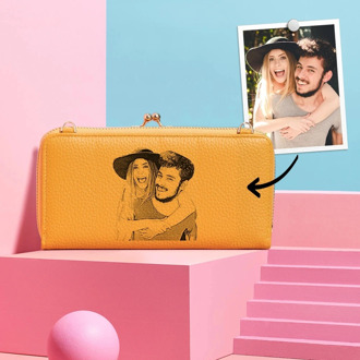 Custom Photo wallet Engraved Crossbody Bag Phone Bag Fashion PU Lychee Pattern Diagonal Shoulder Small Bag Women's Long Wallet