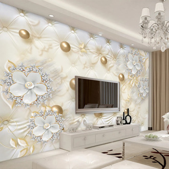 Custom Photo Wallpaper 3D Stereo White Flowers Golden Ball Murals European Style Living Room TV Sofa Background Wall Cloth Decor