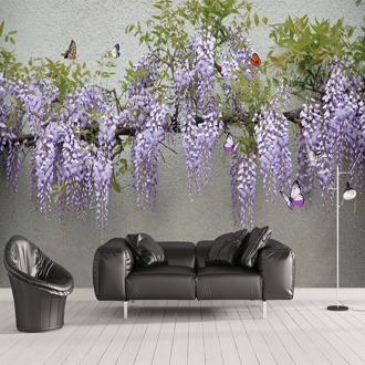 Custom Photo Wallpaper 3D Stereo Wisteria Flower Butterfly Murals Living Room Dining Room Background Wall Cloth Papel De Parede