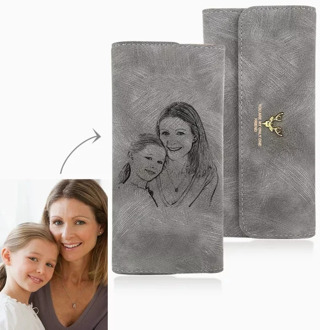 Custom Picture Engraving Wallet Women's Photos Engraved Trifold Photo Wallet Long Section Hand Customize Mother's day gift