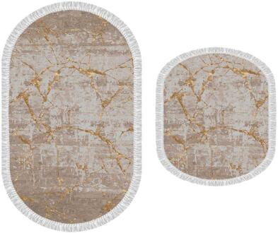 Custom Productie Ovale Omzoomd Fluwelen Digital Print Dot Anti-Slip Zool Blad Koffie Grote En Kleine 2 Stuk Badkamer mat Pad