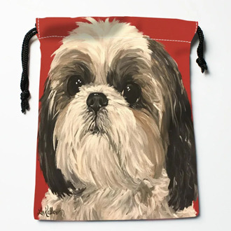 Custom shih tzu Dog painting Drawstring Bag 18*22cm Small Travel Women Small Cloth Bag Christmas Gift pouch