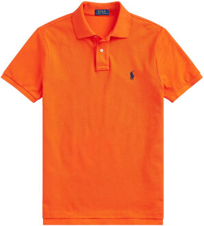 Custom slim fit polo van piqué katoen Sailing Orange/Royal