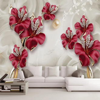 Custom Wall Cloth Relief Flowers Jewelry Photo Wall Murals Wallpapers For 3D Living Room TV Background Home Decor Wall Papers 3D
