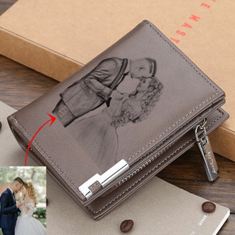 Custom Wallet Men 's Short Casual Zipper Buckle Multifunctional Card Holder DIY Custom Pattern Engraving Picture Photo Wallet