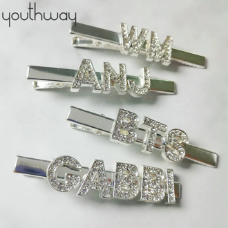 CUSTOM word hair clips personalized alligator rhinestone paved letter hair pins crystal bride wedding Hair barrettes Jewelry