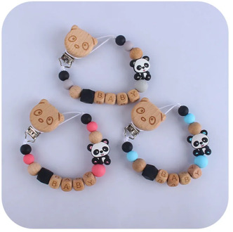 Customizable DIY Baby Pacifier Clip Personalised Name Silicone Panda Edible Grade Newborn Holder Soother Chew Toy Dummy Clip