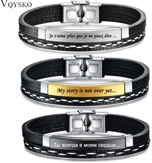 Customizable Leather Bracelets for Men Women Name Text Logo Engraving Stainless Steel Casual Personalized Jewelry Bracelet New