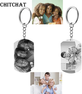 Customized Heart Round Square Keychain Engraved Photo Names Keyrings Stainless Steel Dog Tag Key Chain Birthday Gift