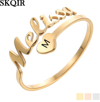 Customized Love Heart Rings for Women Men Personlized Custom Name Engraved initial Word Rings Nameplate Finger Jewelry Gift