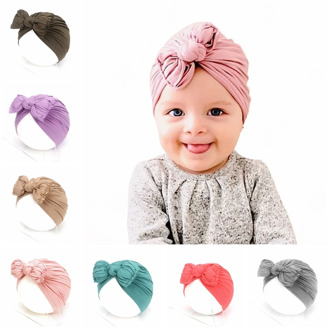 Cute 1PCS Newborn Infant Toddler Folds Knot Bow Turban Hat Indian Baby Kids Flower Beanie Caps Headwear Hair Accessories