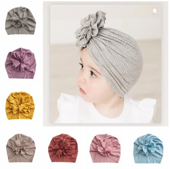 Cute 1PCS Solid Stripe Flower Baby Girls Hat Newborn Infant Toddler Kids Girls Knot Turban Children Beanie Cap Photo Props Gifts