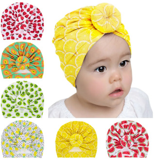Cute 1PCS Spring Summer Printed Fruit Cartoon Baby Girls Hat Newborn Infant Toddler Kids Girls Turban Round Ball Beanie Caps