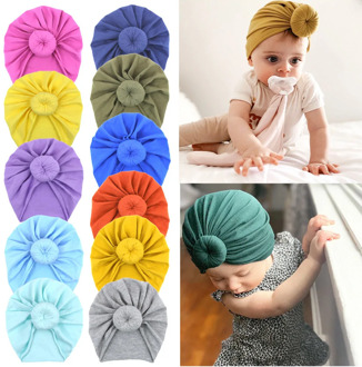 Cute 22 Colors Stock Knot Round Ball Hat Hedging Caps Newborn Infant Toddler Turban Baby Girls Soft Headwear Photo Props Gifts