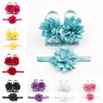 Cute 3pcs/set Fabric Lotus Rose Flower Barefoot Sandals with Headband Sets Infant Baby Kids Newborn Children Photography Props