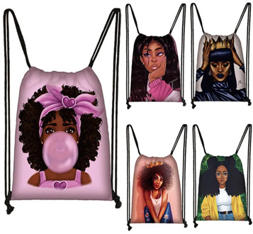 cute afro brown girl drawstring bag female travel bag American Africa women causal backpack fashion storage bag