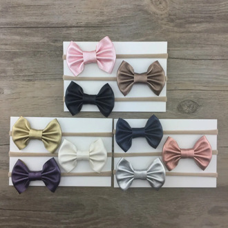 Cute Bebe Girl Leather Bow Nylon Headband with Super Soft Elastic Stretch Head Band Kid Tiny Hair Bows Accessories 2018 New