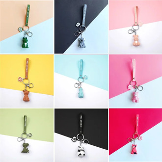 Cute Cartoon Keychain Creative Cut Face Geometry Family Silicone Animal Pendant Pink Bear Dinosaur Key Chain Pendant Decorations