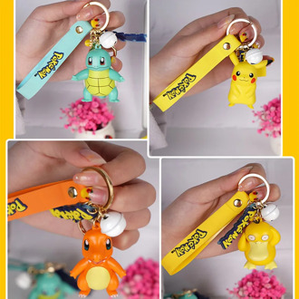 Cute Cartoon Pokemon Pikachu Psyduck Charmander Squirtle Figure Doll Keychain for Women Bag Charms Car Pendant Keyrings