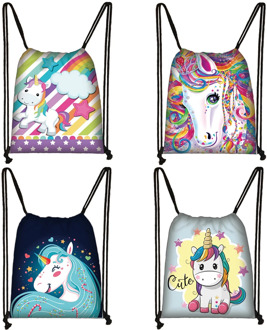 Cute Cartoon Unicorn Pony Print Drawstring Bag Boys Girls Storage Bags for Travel Kids Bookbag Women Party Bag Casual Backpack